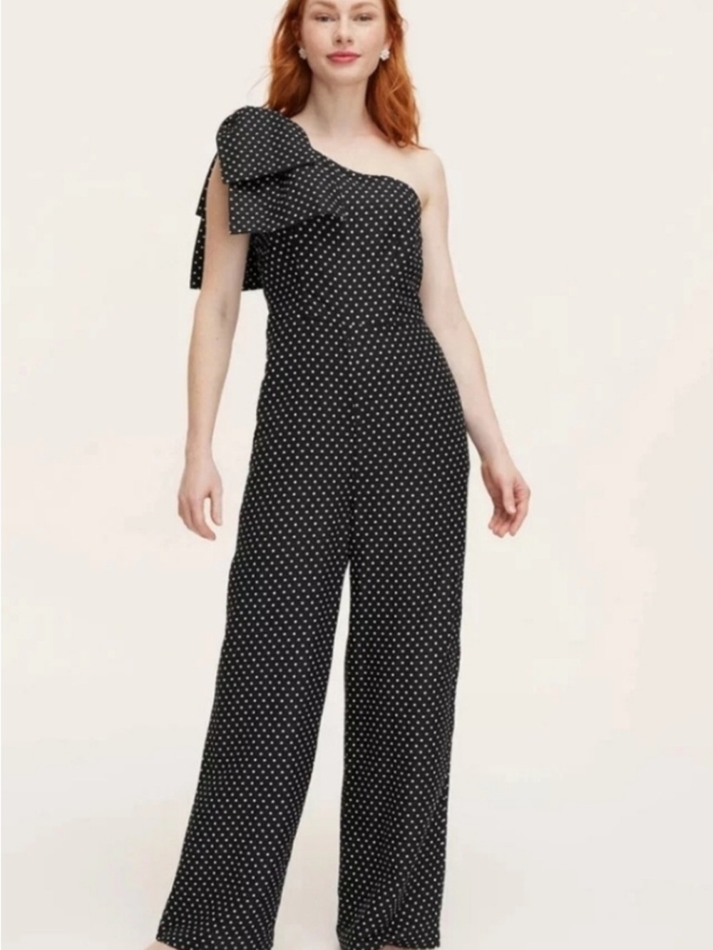 kate spade Black and White Polka Dot One-Shoulder Jumpsuit